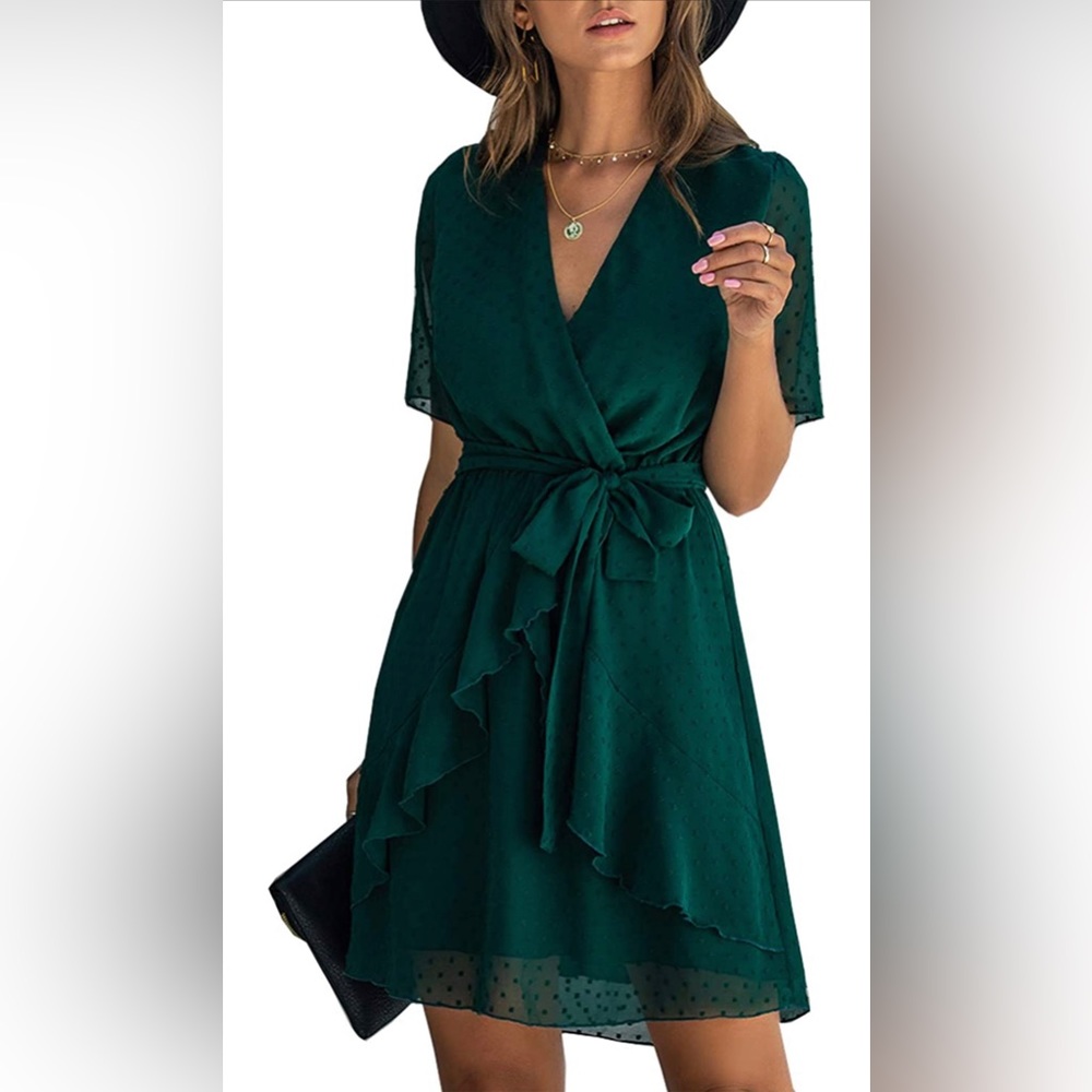 Brand New Wrap V-Neck Green Dress
